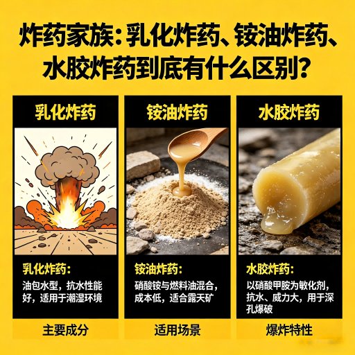庄浪炸药家族：乳化炸药、铵油炸药、水胶炸药到底有什么区别？